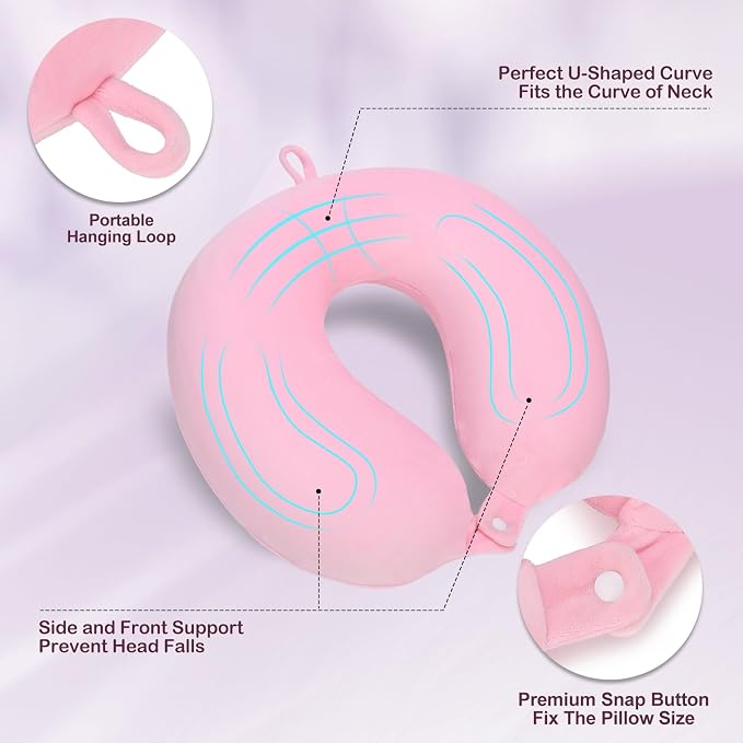 Pink Inflatable Travel Pillow with Eye Mask & Earplugs