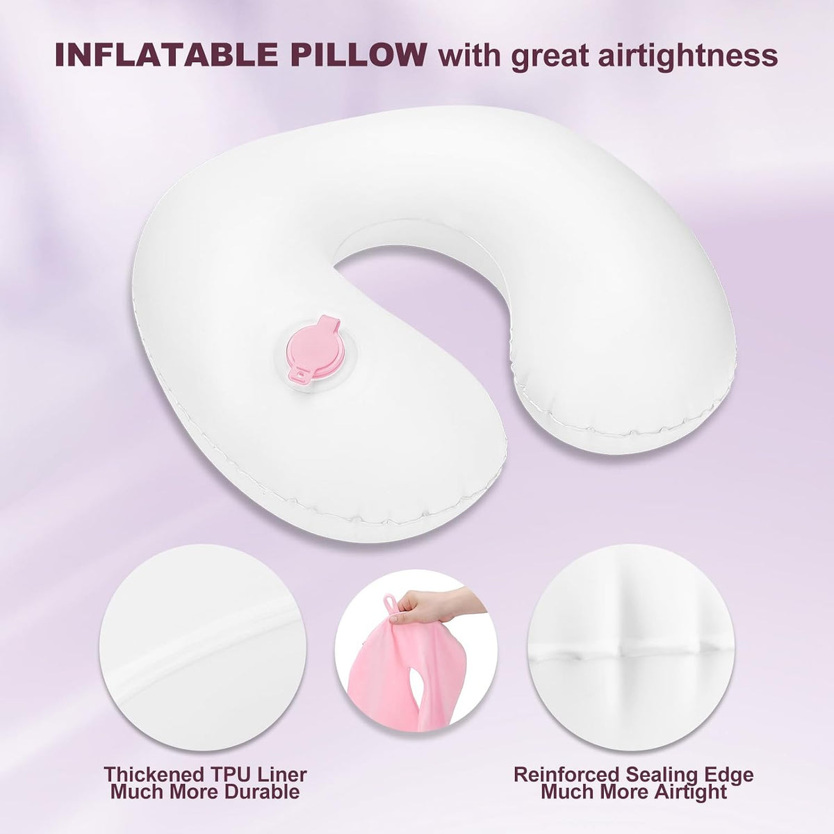 Pink Inflatable Travel Pillow with Eye Mask & Earplugs