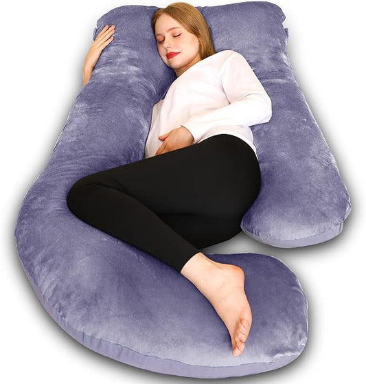 60-Inch U-Shaped Pregnancy Pillow with Velvet Cover