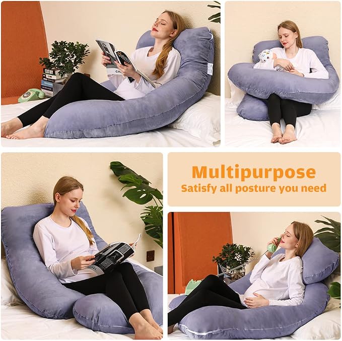 60-Inch U-Shaped Pregnancy Pillow with Velvet Cover