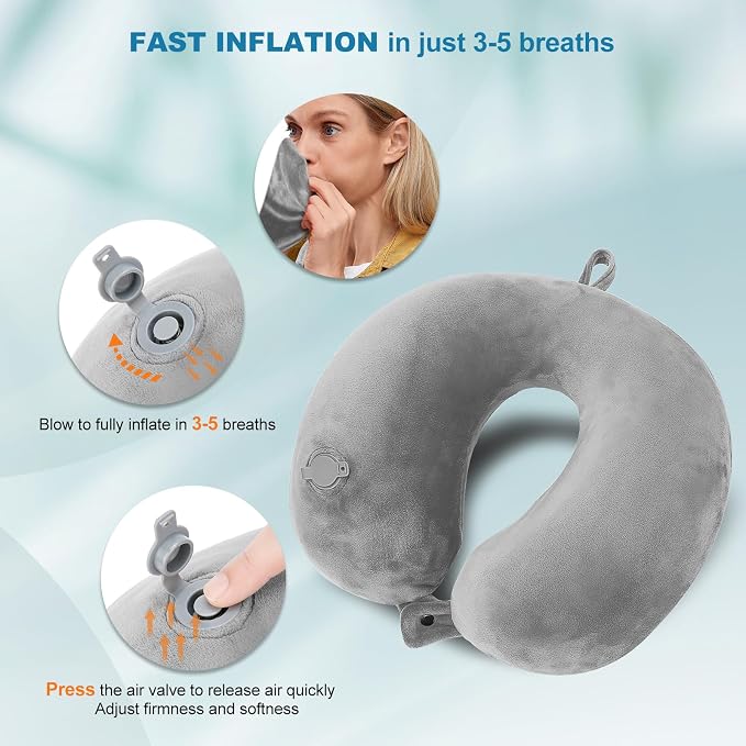 Inflatable Travel Pillow with Eye Mask & Earplugs