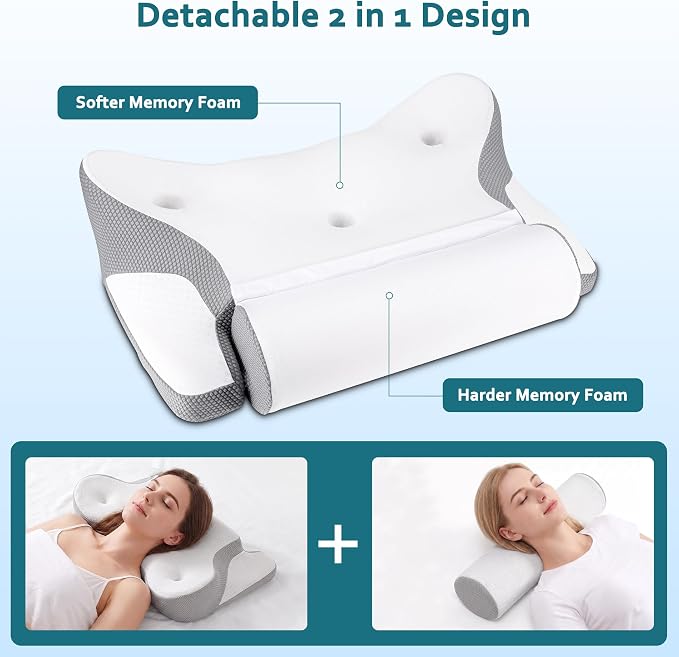 2-in-1 Memory Foam Pillow with Detachable Neck Roll