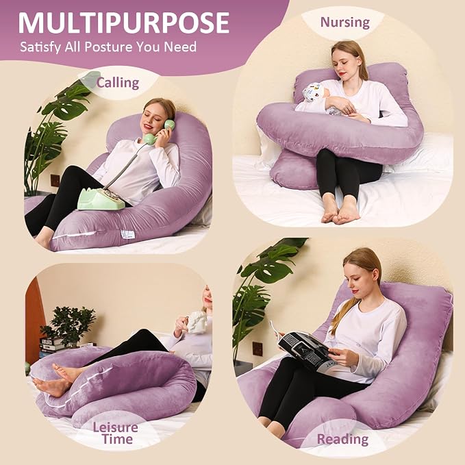 J-Shaped Pregnancy Pillow with Washable Cover