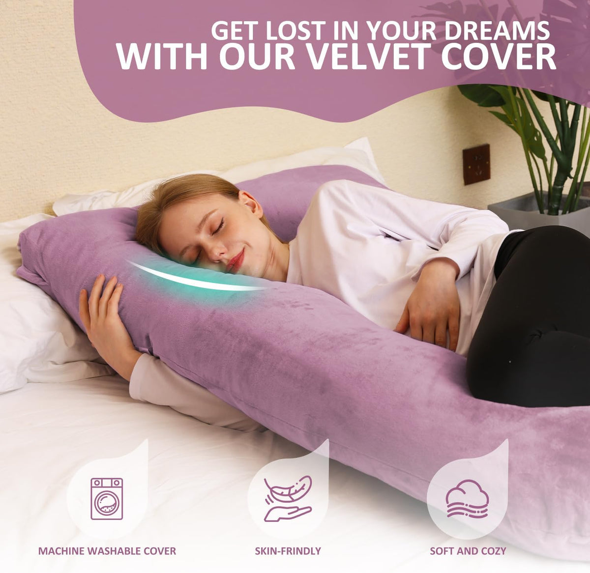 J-Shaped Pregnancy Pillow with Washable Cover