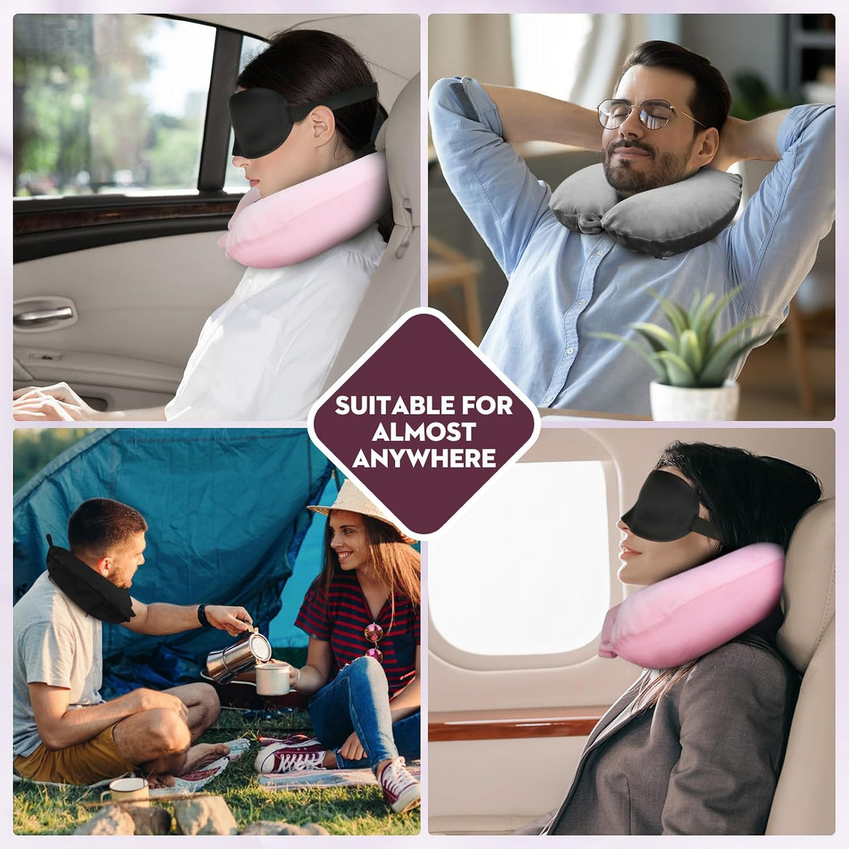 Pink Inflatable Travel Pillow with Eye Mask & Earplugs