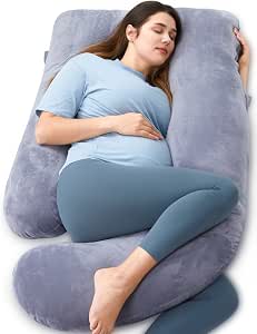 Grey Velvet U-Shaped Pregnancy Pillow for Full Body Support