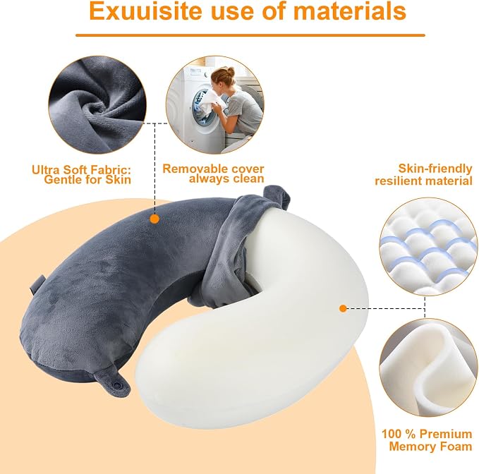 U-Shaped Memory Foam Travel Pillow with Washable Cover
