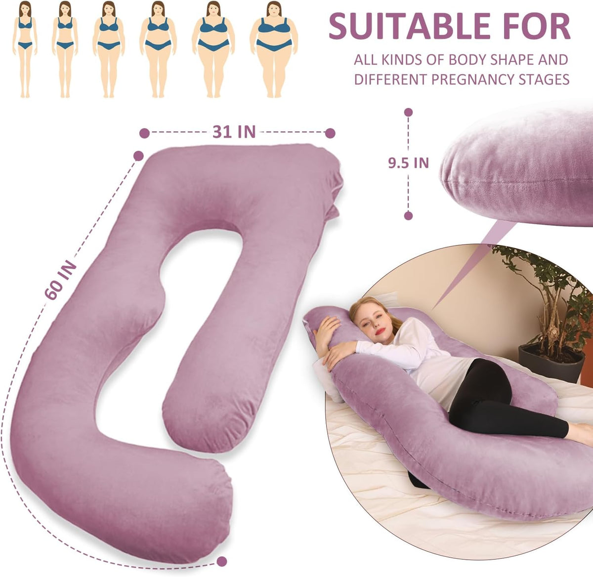J-Shaped Pregnancy Pillow with Washable Cover