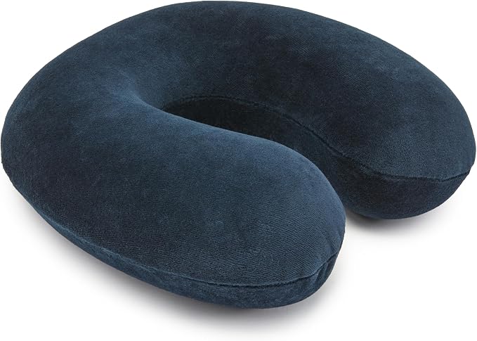 Navy Blue Memory Foam Travel Neck Pillow with Strap