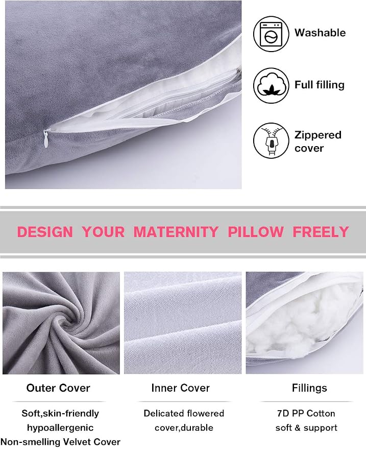 60-Inch Adjustable U-Shaped Pregnancy Pillow Set