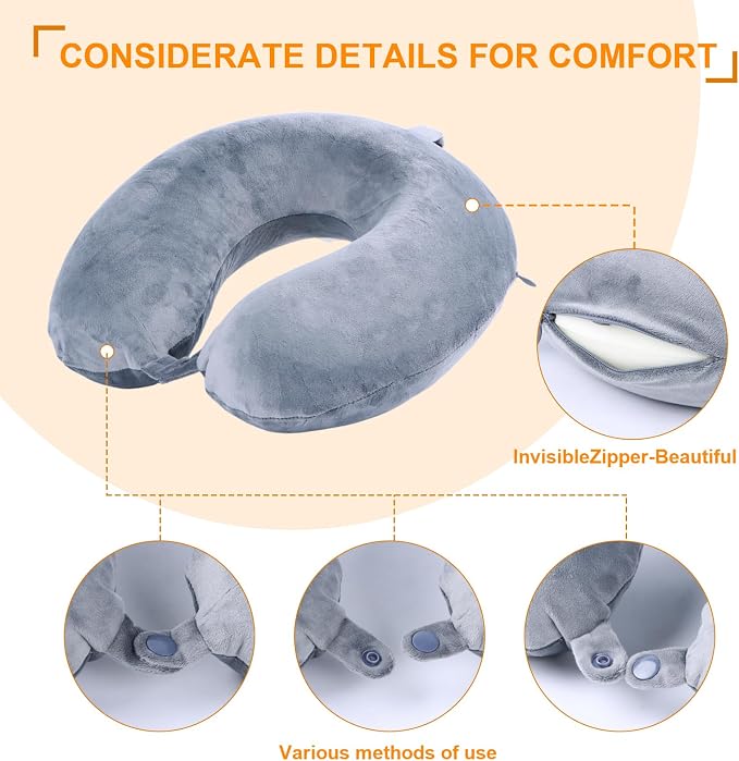 U-Shaped Memory Foam Travel Pillow with Washable Cover