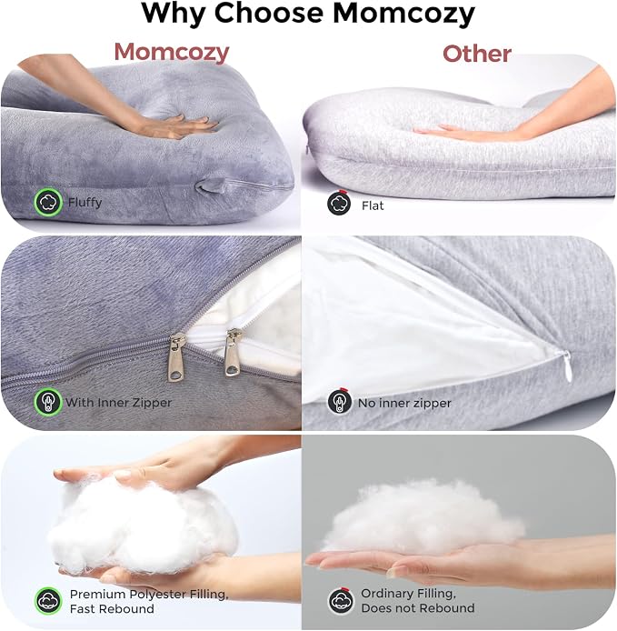 Grey Velvet U-Shaped Pregnancy Pillow for Full Body Support