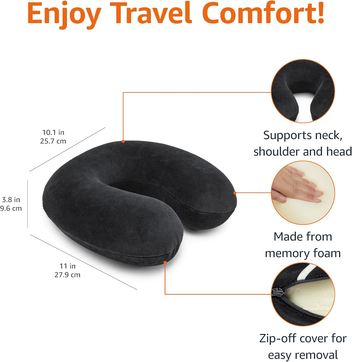 Memory Foam Travel Neck Pillow with Removable Cover