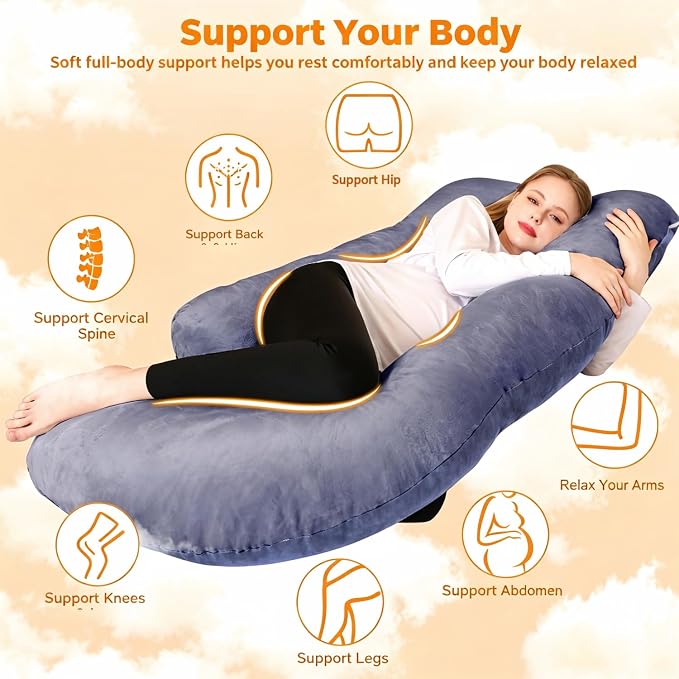 60-Inch U-Shaped Pregnancy Pillow with Velvet Cover