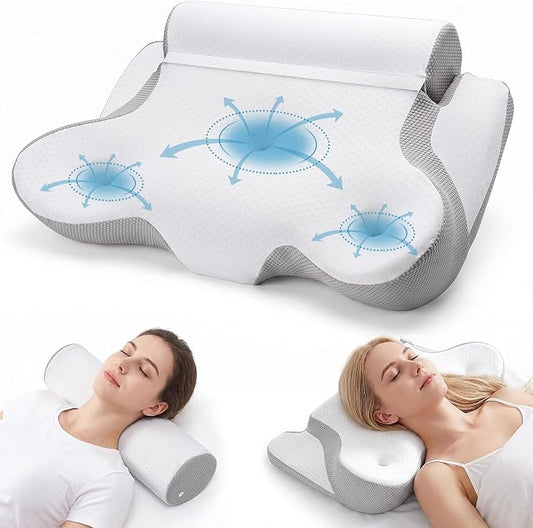 2-in-1 Memory Foam Pillow with Detachable Neck Roll