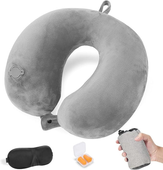 Inflatable Travel Pillow with Eye Mask & Earplugs